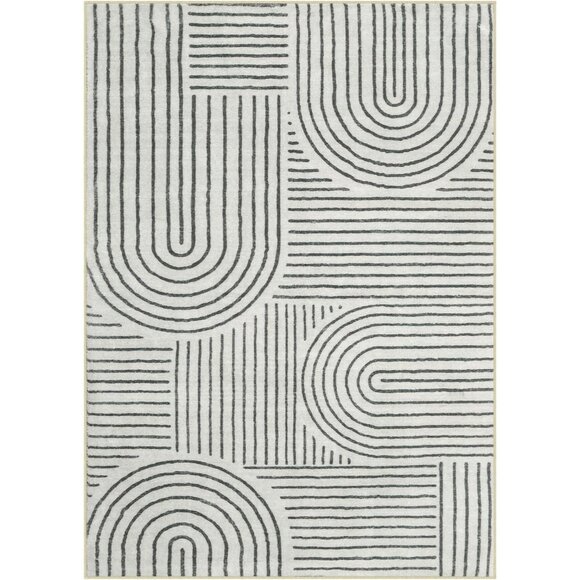 New 5x7 Black & White Abstract Rug, Washable Non-Slip Modern Carpet for Home - Picture 7 of 11